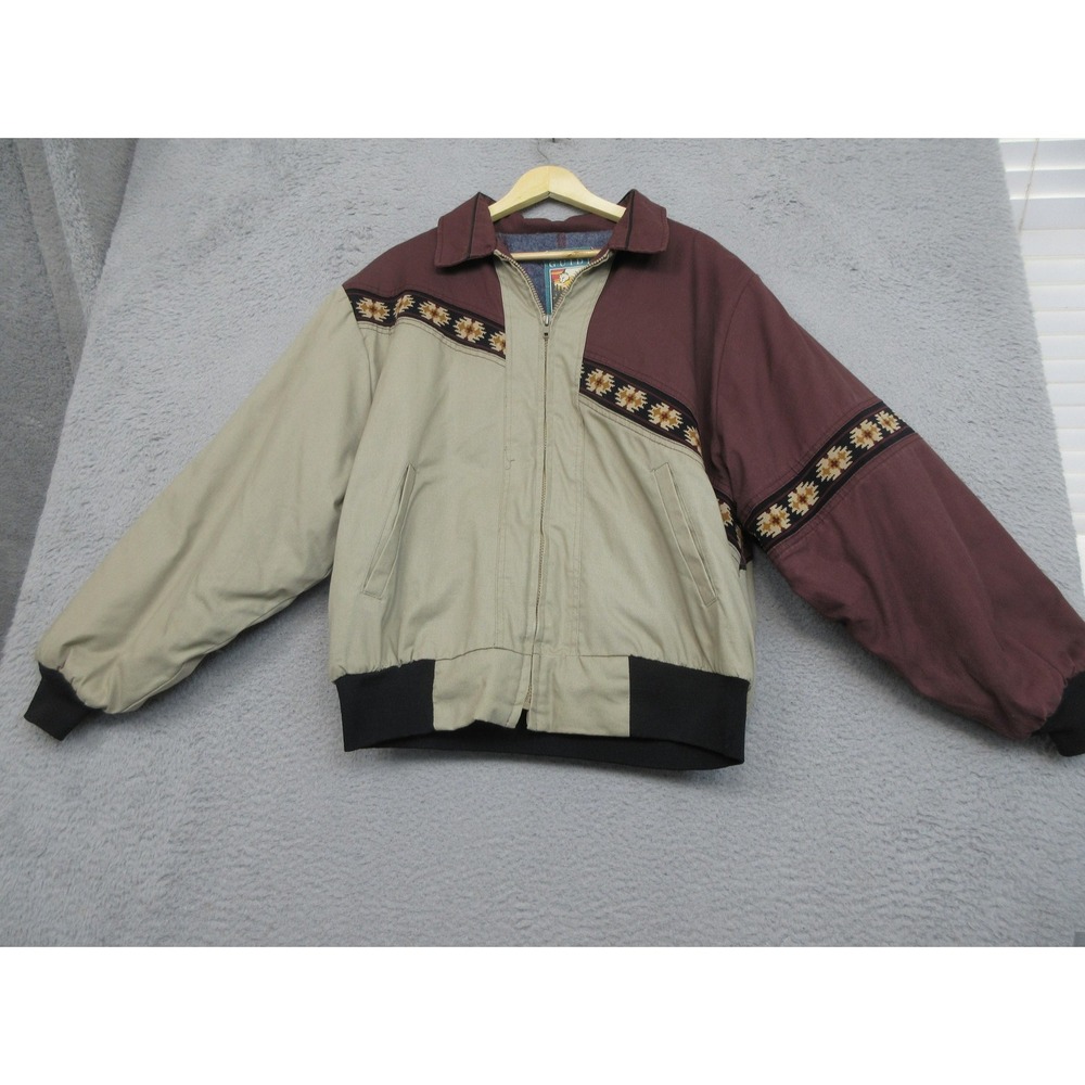 Vtg Canyon Guide Outfitters Bomber Jacket Mens XL Beige Southwestern Cowboy USA